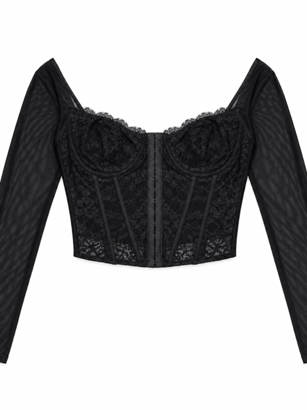Garage Black Lace Long Sleeve Corset Crop Top Size L